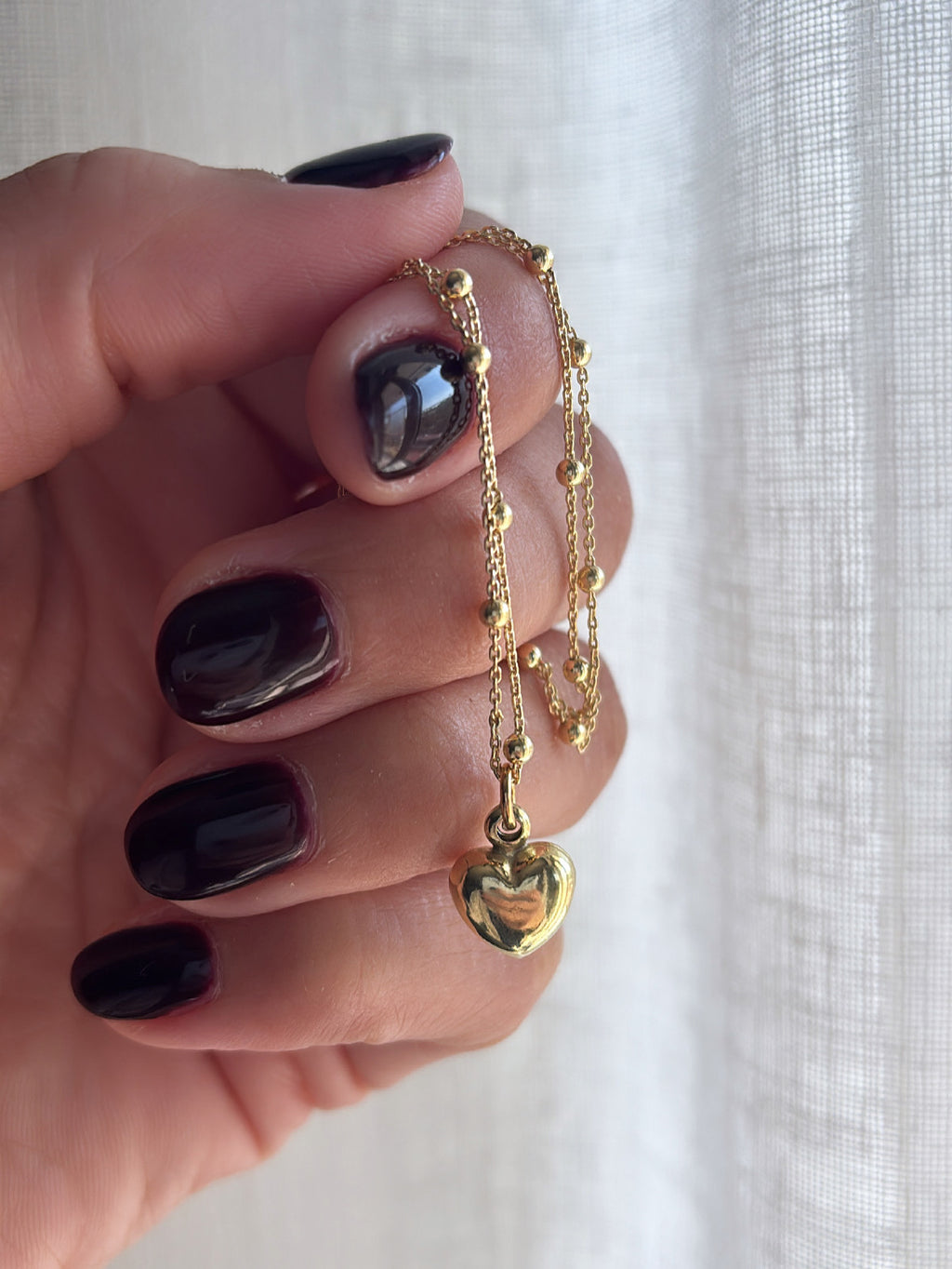 Collana palline alternate con cuore piccolo bombato