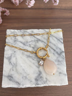 Collana timone goccia quarzo rosa