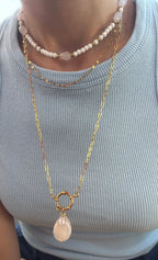 Collana timone goccia quarzo rosa