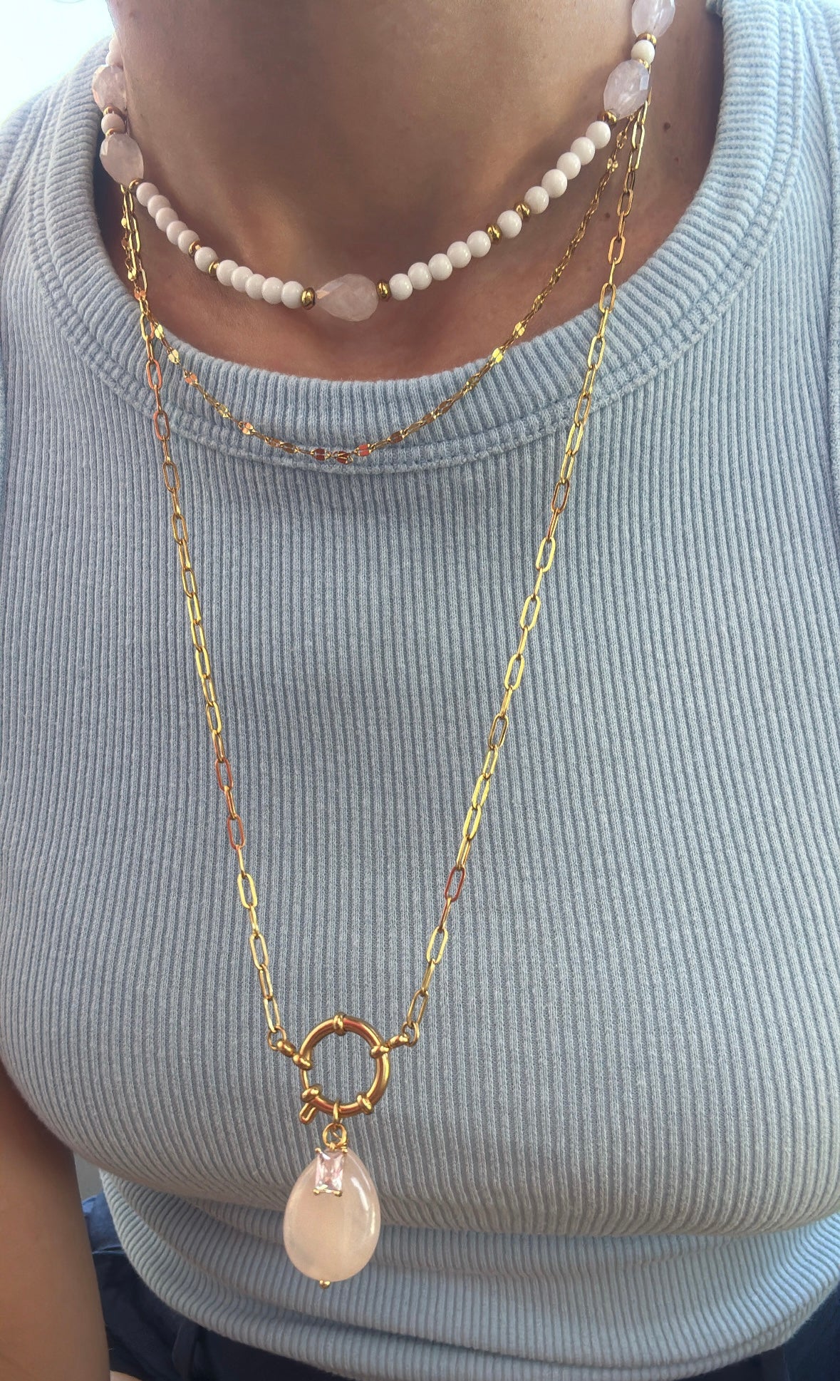 Collana timone goccia quarzo rosa