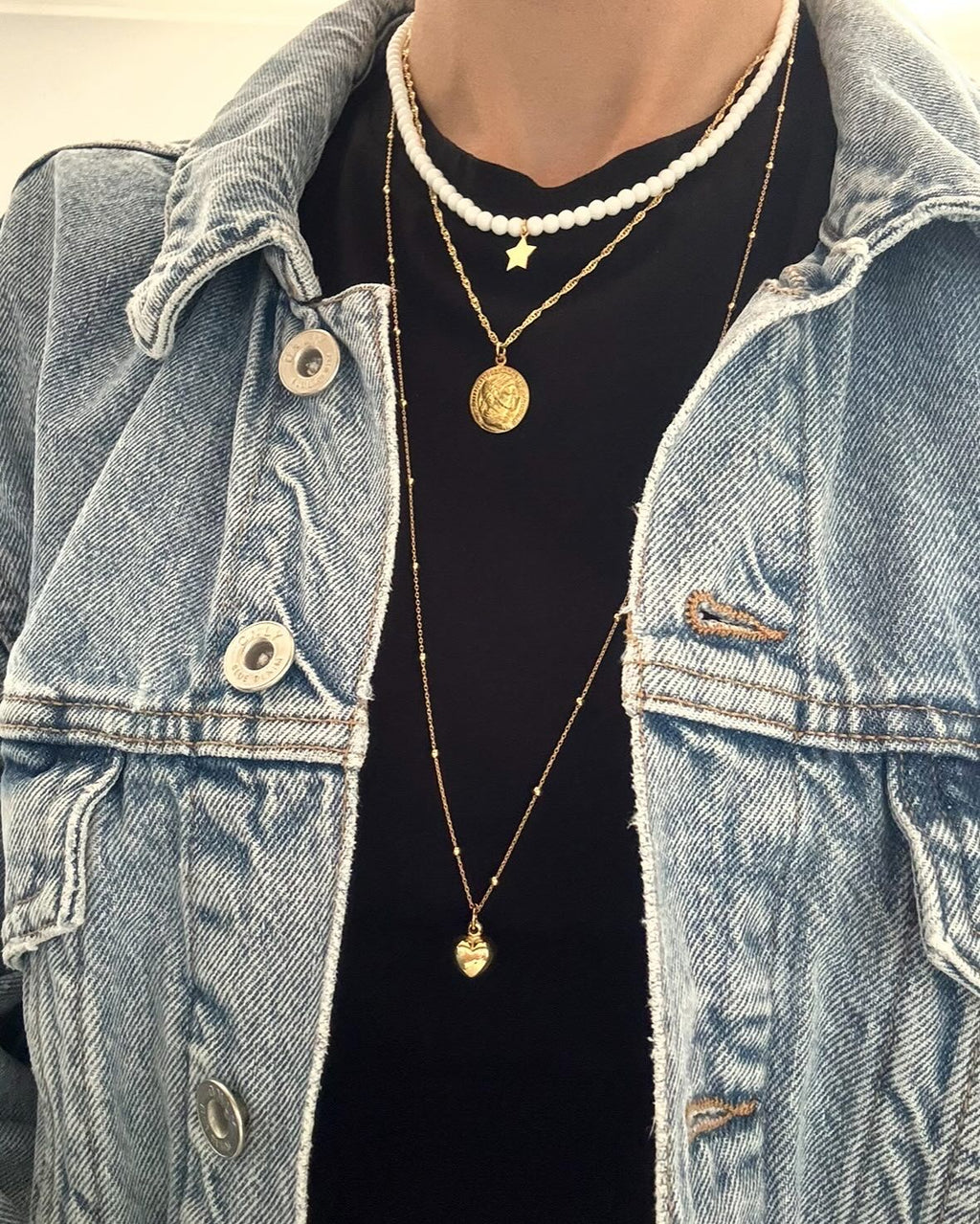 Collana palline alternate con cuore piccolo bombato