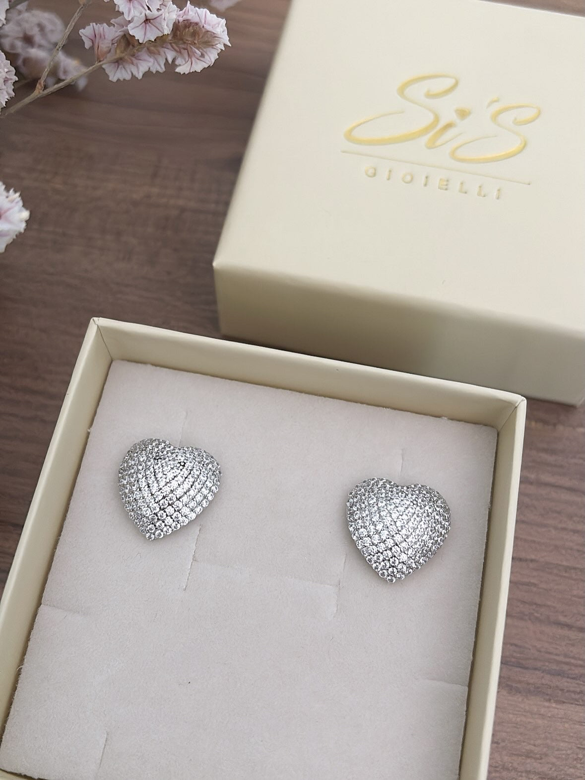 Orecchini cuore bombato zirconato