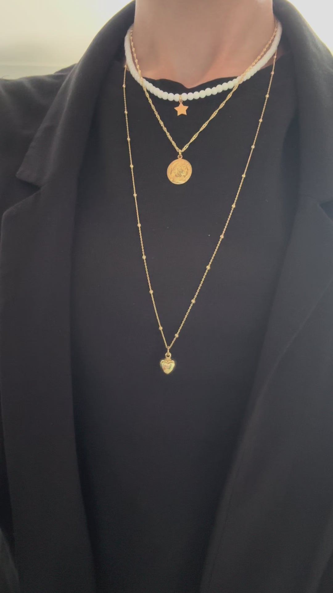 Collana palline alternate con cuore piccolo bombato